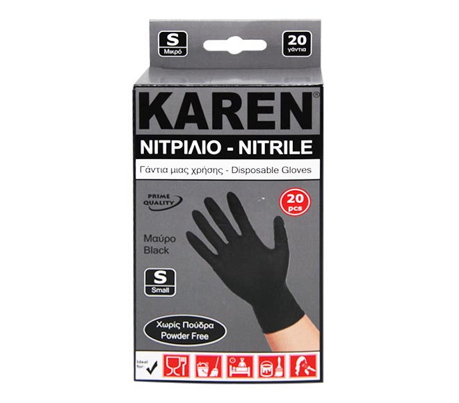 KAREN Nitrile gloves Powder Free black 20pcs – (S)