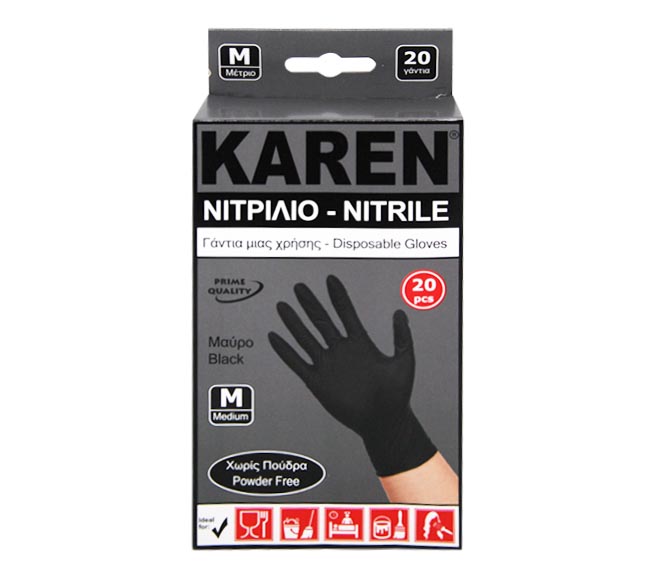 KAREN Nitrile gloves Powder Free black 20pcs – (M)