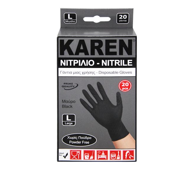 KAREN Nitrile gloves Powder Free black 20pcs – (L)