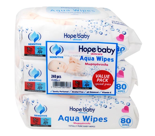 HOPE baby wipes aqua 3x80pcs VALUE PACK – sensitive