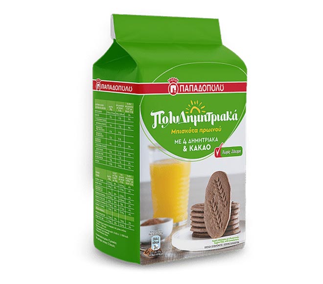 PAPADOPOULOS multicereal breakfast biscuits 175g – 4 cereals & cocoa (sugar free)