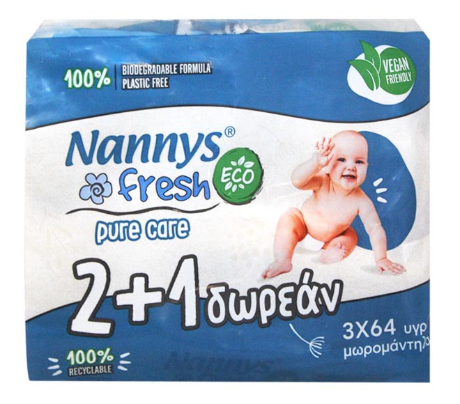 NANNYS fresh eco baby wipes pure care 64pcs (2+1 FREE)
