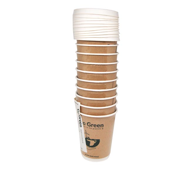 GO GREEN double wall paper cups for hot with bagasse lid 12oz x 10pcs