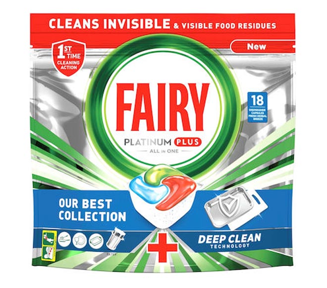 FAIRY Platinum Plus dishwasher 18 capsules 279g – Deep Clean