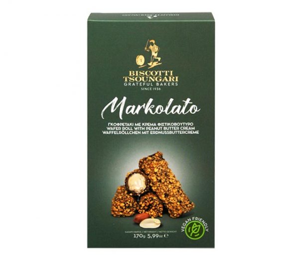 BISCOTTI TSOUNGARI Markolato wafer roll with peanut butter cream 170g