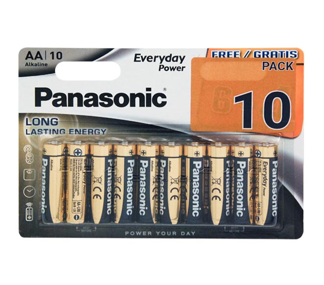 PANASONIC Type AA Alkaline Batteries, pack of 10
