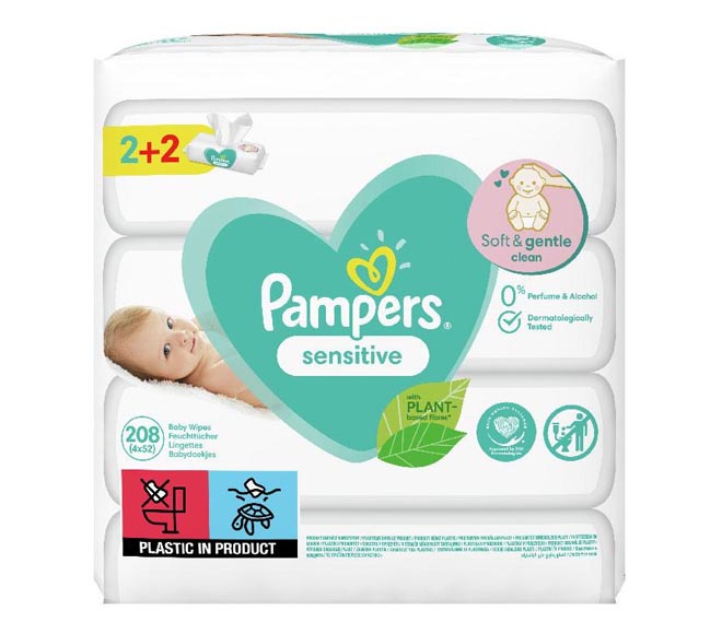 PAMPERS baby wipes 208pcs 4x52pcs (2+2 FREE) – Sensitive