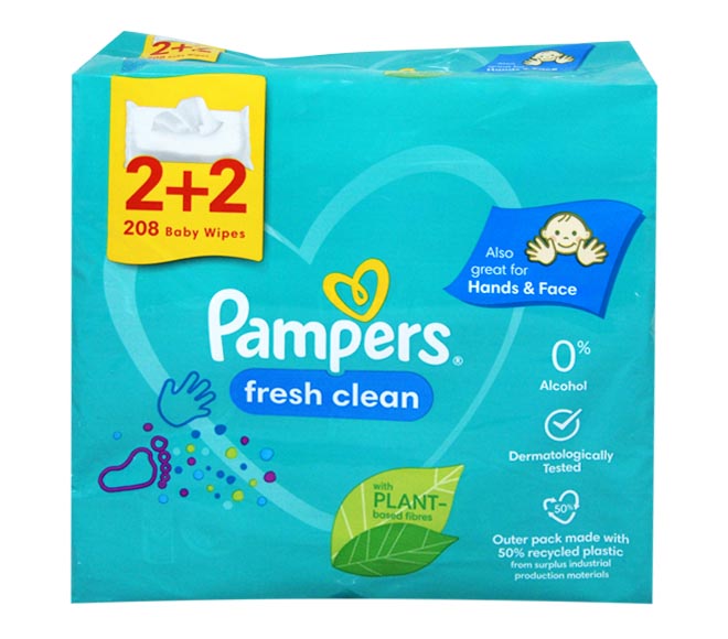 PAMPERS baby wipes 208pcs 4x52pcs (2+2 FREE) – Fresh Clean