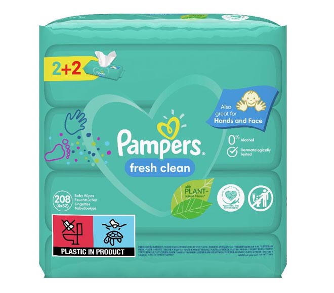 PAMPERS baby wipes 208pcs 4x52pcs (2+2 FREE) – Fresh Clean