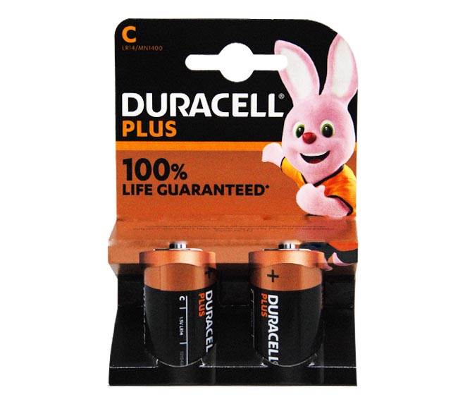 DURACELL Plus Type C Alkaline Batteries, pack of 2