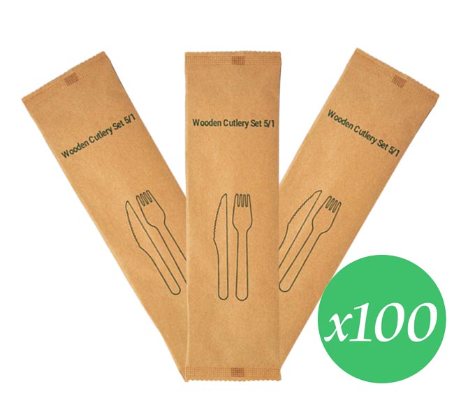 CUTLERY WOODEN PACK 5/1 100pcs