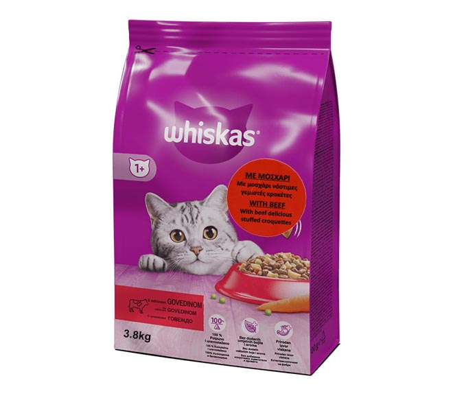 cat WHISKAS dry food adult 3.8kg – beef stuffed croquettes