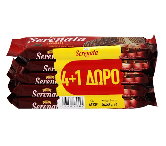 SERENATA Maxi wafers with milk chocolate & cocoa cream filling 50g (4+1 FREE)