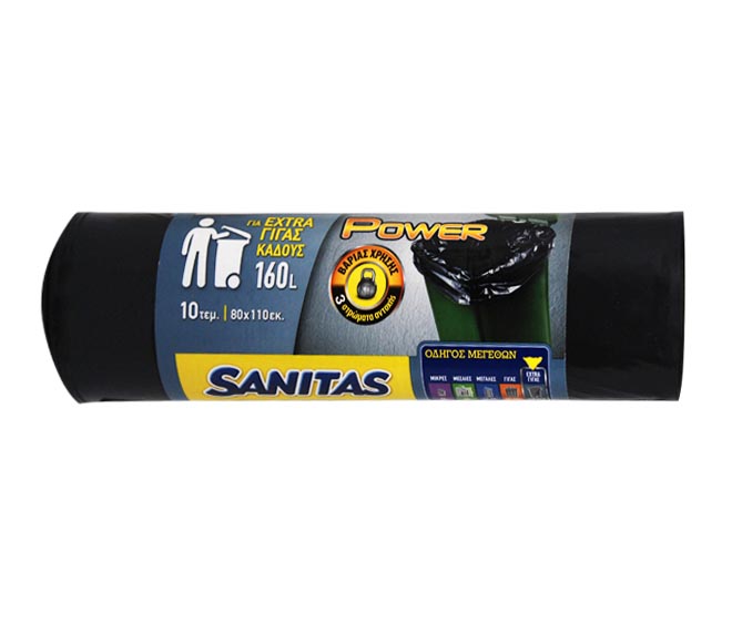 SANITAS garbage bags black 160L 80X110cm X 10pcs