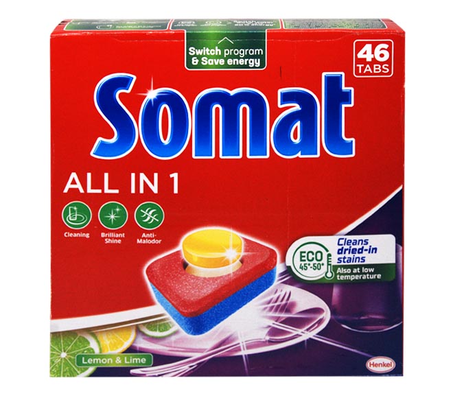SOMAT dishwasher detergent All in 1 46 tabs 809.6g – Lemon & Lime