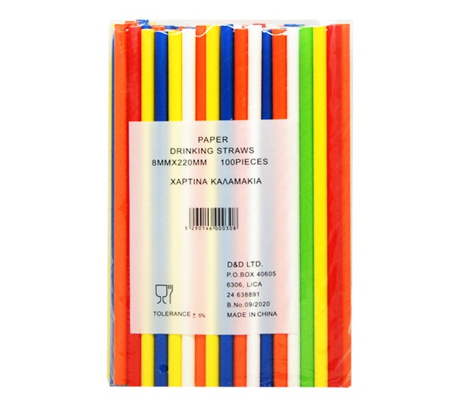 STRAWS paper assorted colours 8mm 100pcs