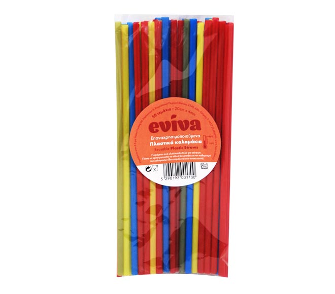 straws EVIVA reusable plastic multicolor 50pcs