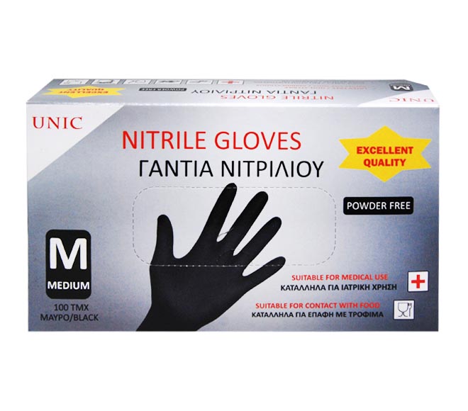 UNIC disposable nitrile powder-free gloves (M) 100pcs – black