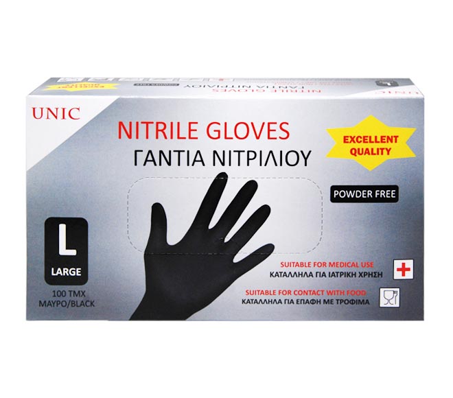 UNIC disposable nitrile powder-free gloves (L) 100pcs – black
