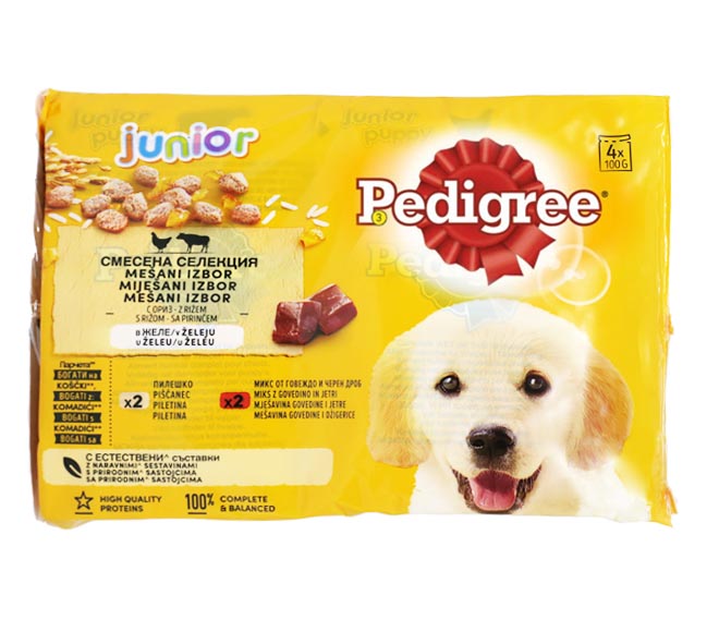 dog PEDIGREE pieces of chicken and beef in gravy 4X100g – junior