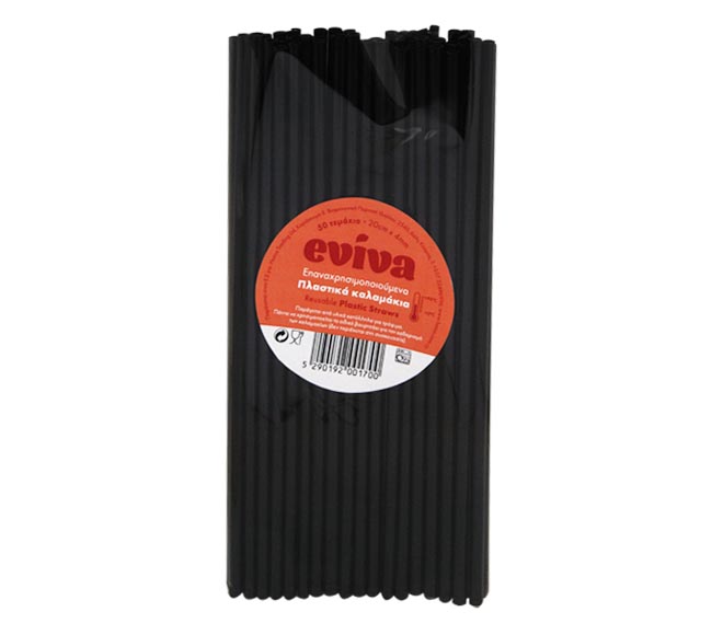 straws EVIVA reusable plastic black 50pcs