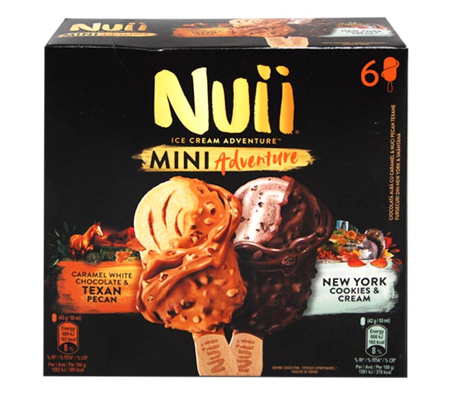 ice cream NUII mini caramel white chocolate & Texas Pegan / New York cookies & cream 6X55ml