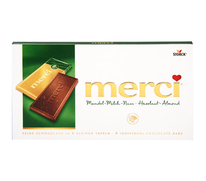 STORCK Merci 4 individual chocolate bars 100g – Hazelnut – Almond