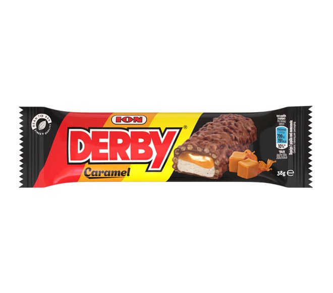 ION Derby milk chocolate with crisp rice, caramel and coconut filling 38g