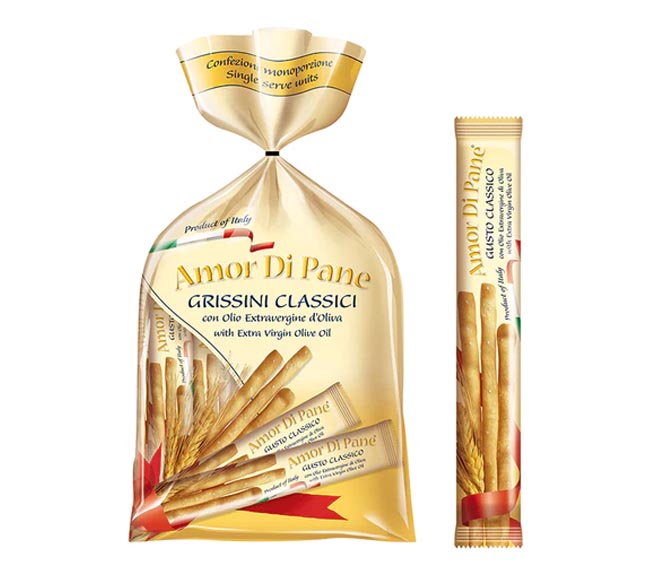 Breadsticks AMOR DI PANE with only extra virgin olive oil 25X18g – salted on the surface
