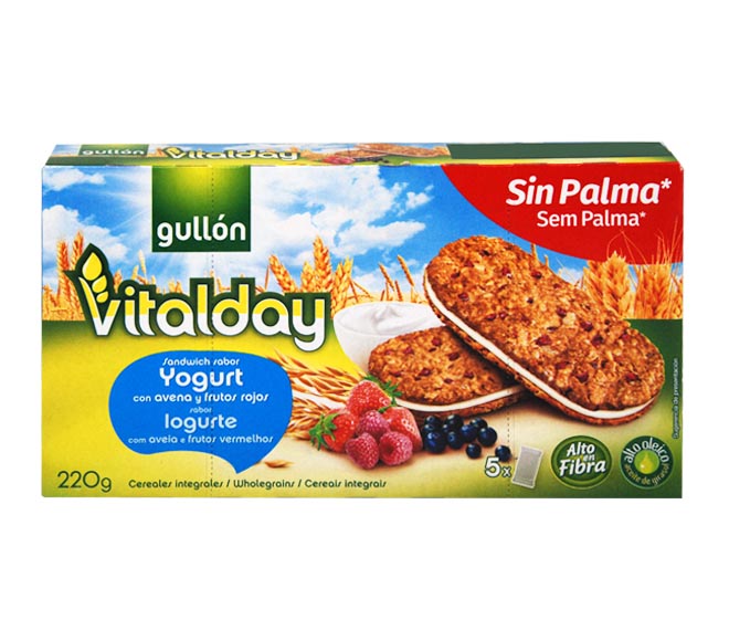 GULLON Vitalday sandwich oat biscuits 5 x 44g – Yogurt and Red Fruits