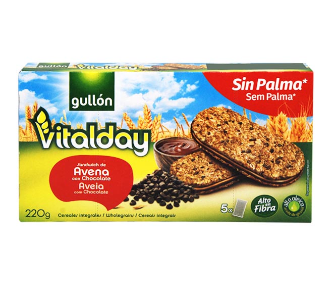 GULLON Vitalday sandwich oat biscuits with chocolate chips 5 x 44g – chocolate filling