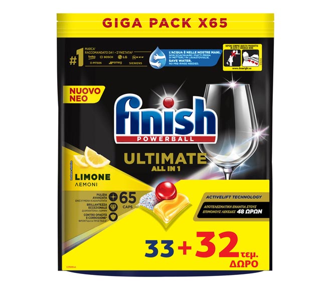 FINISH powerball ultimate plus All in1 65 tabs 838.5g (33+32 FREE) – Lemon