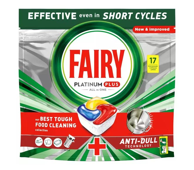 FAIRY Platinum Plus dishwasher 17 capsules 264g – Anti-Dull