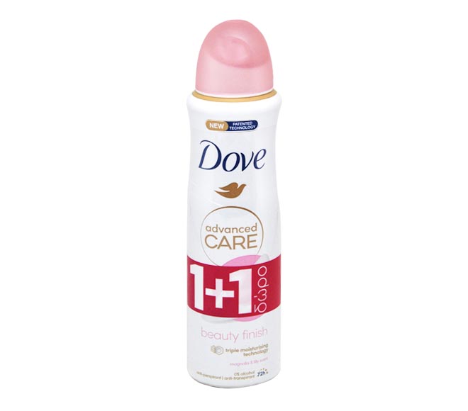 DOVE Advanced Care deodorant spray 150ml – Beauty Finish (1+1 FREE)