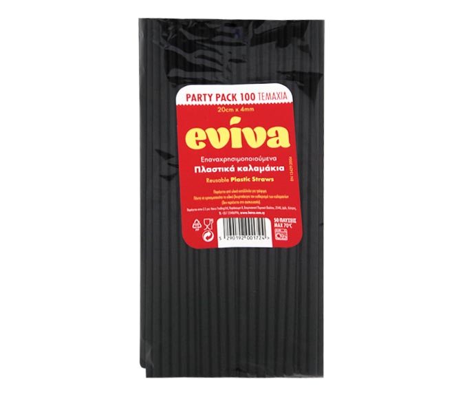 straws EVIVA reusable plastic black 100 pcs