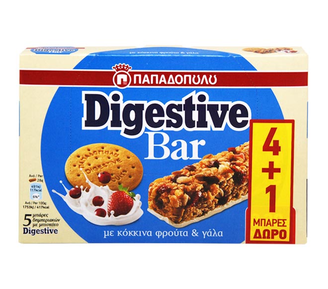 PAPADOPOULOS Digestive bar with red fruits & milk 5x28g (4+1FREE)