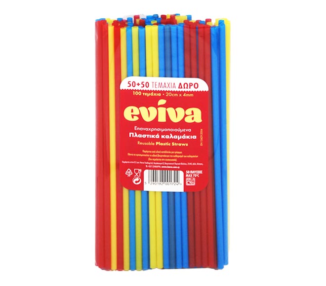 straws EVIVA reusable plastic multi-color 50+50 FREE pcs