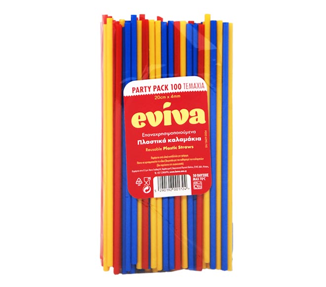 straws EVIVA reusable plastic multi-color 100 pcs