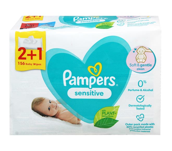 PAMPERS baby wipes 156pcs 3x52pcs (2+1 FREE) – Sensitive
