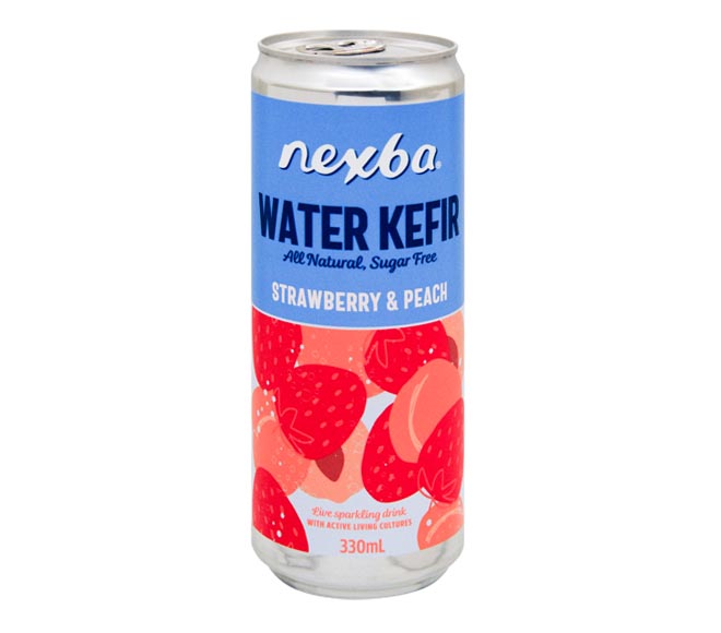 can NEXBA all natural Water Kefir sugar free 330ml – Strawberry & Peach