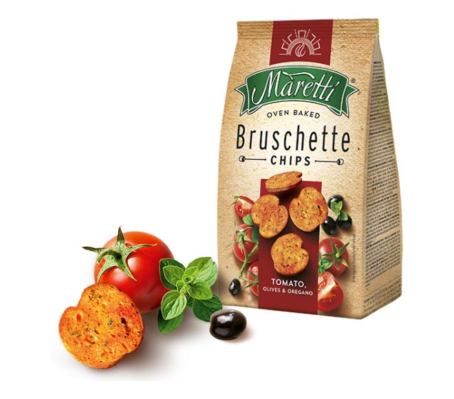 MARETTI Bruschette chips oven baked 70g – Tomato, Olives & Oregano