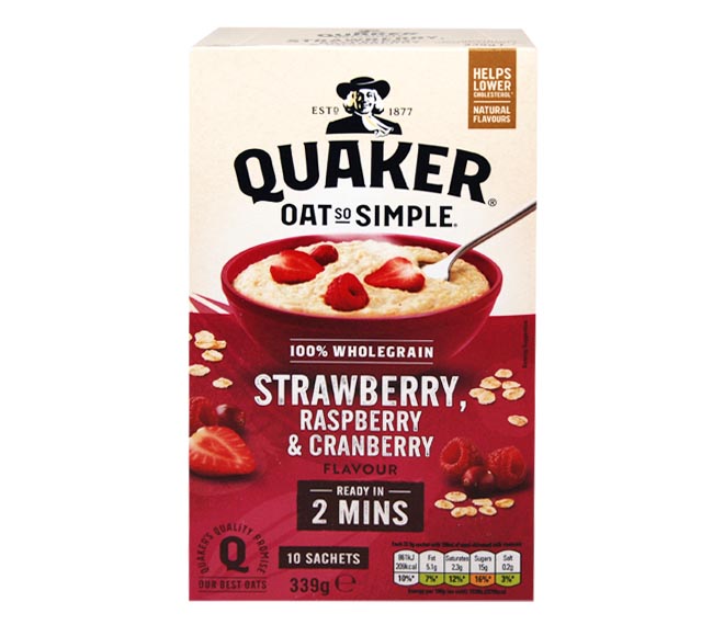 oats QUAKER 360g (10 sachets) – strawberry, raspberry & cranberry flavour