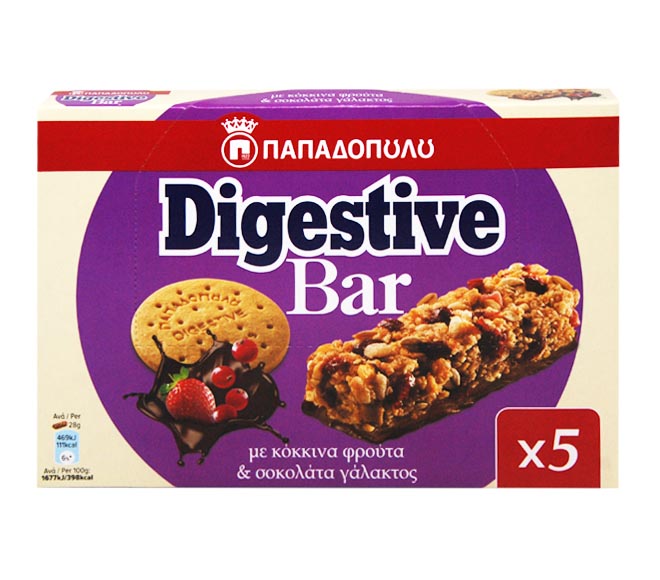 PAPADOPOULOS Digestive bar with red fruits & milk chocolate 5x28g