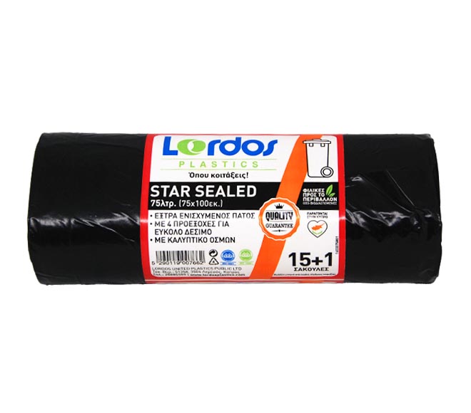 LORDOS garbage bags black 75L 75cm x 100cm x 16pcs (15+1 FREE) – Star Sealed