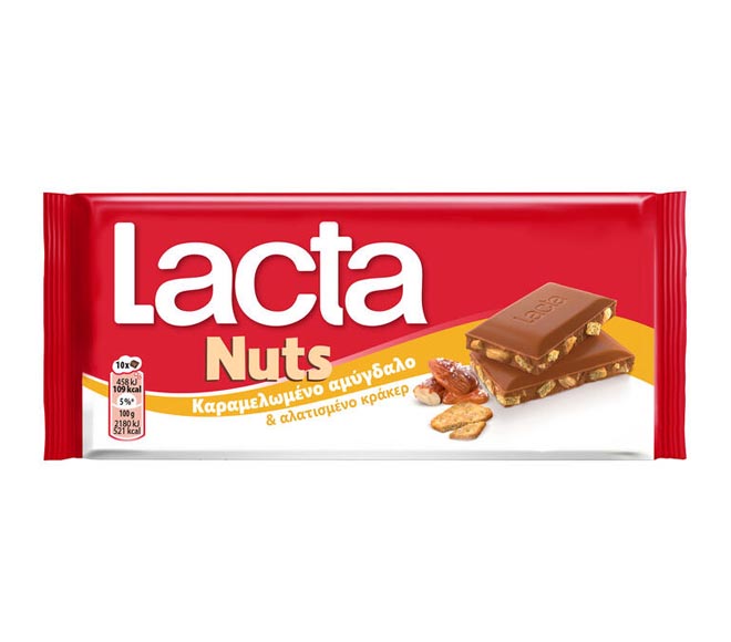 LACTA Nuts milk chocolate 85g – with Caramelised-Salted Almond & Salted Cracker