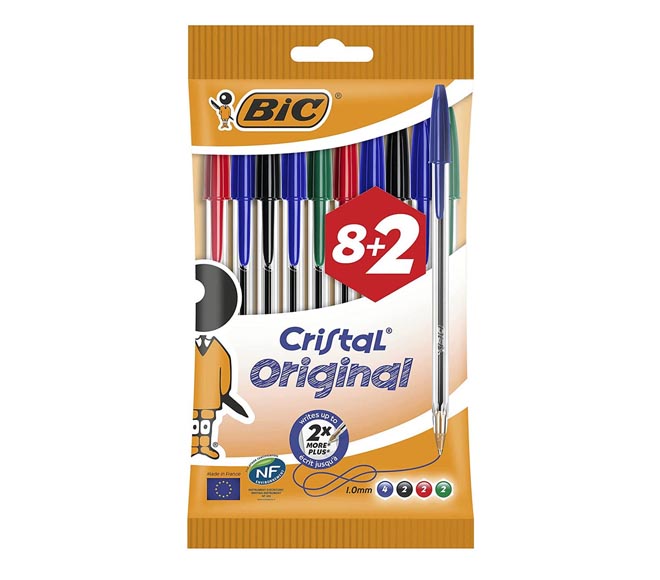 pen BIC CRISTAL original 1.0mm x 10pcs (8+2 FREE) – 4 Colors