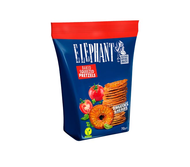 ELEPHANT Baked Squeezed Pretzel 70g – Tomatoes & Basil