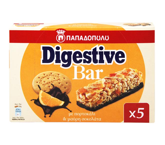 PAPADOPOULOS Digestive bar with orange & dark chocolate 5x28g