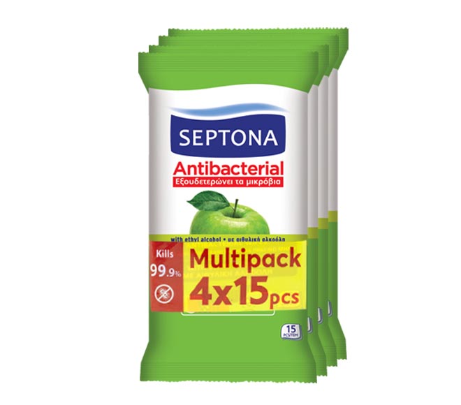 SEPTONA wipes antibacterial green apple 4x15pcs – with ethyl alcohol