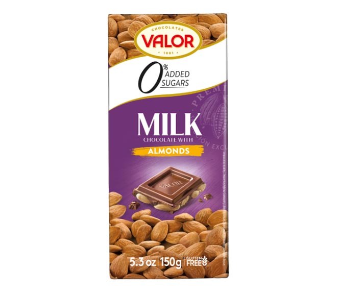 VALOR milk chocolate 0% added sugars 150g – Almonds